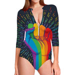 LGBT Pride Rainbow Hand Print Long Sleeve Swimsuit