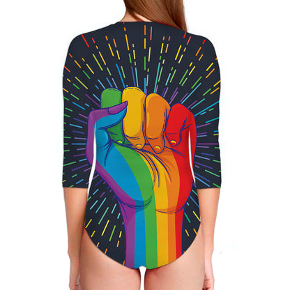 LGBT Pride Rainbow Hand Print Long Sleeve Swimsuit