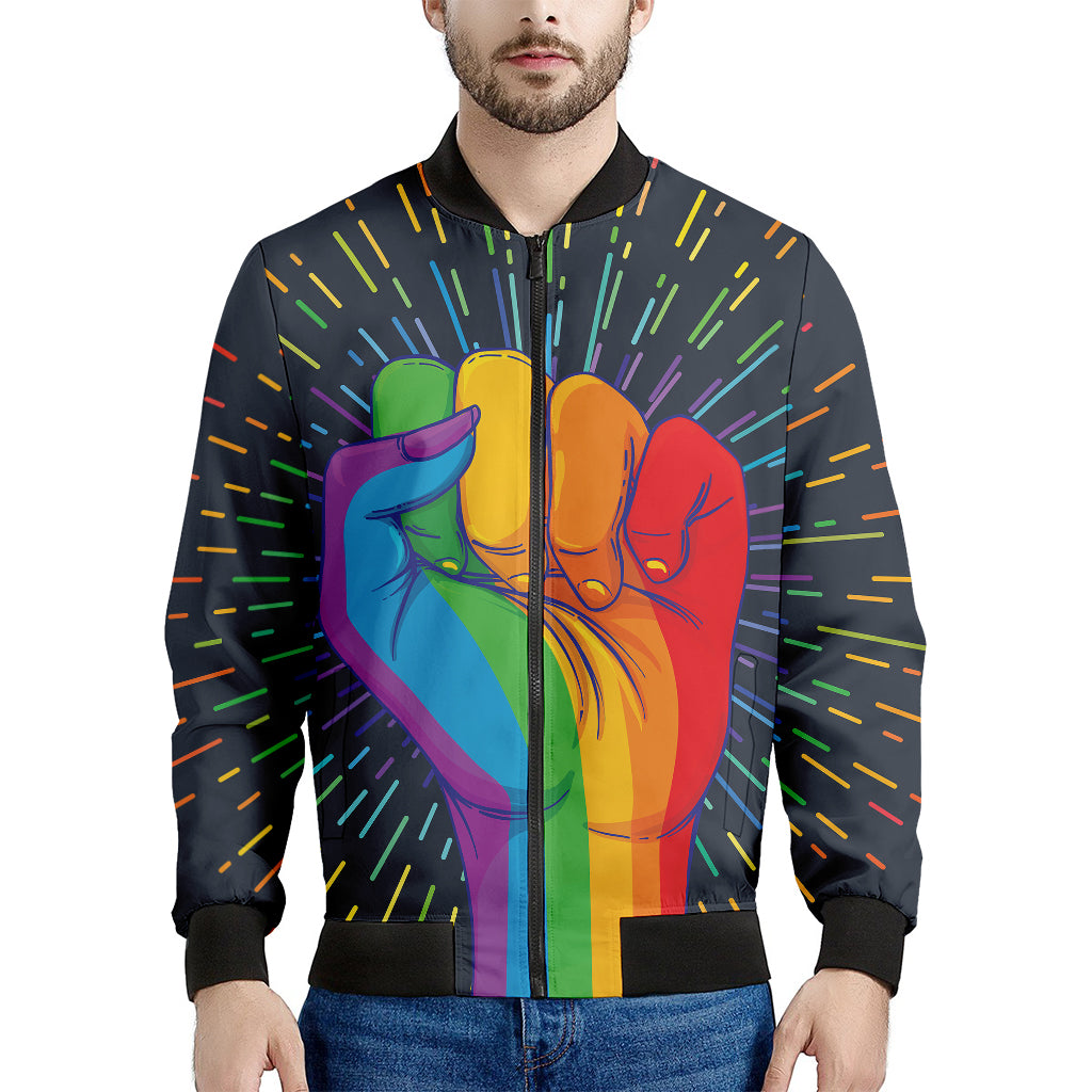 LGBT Pride Rainbow Hand Print Men's Bomber Jacket