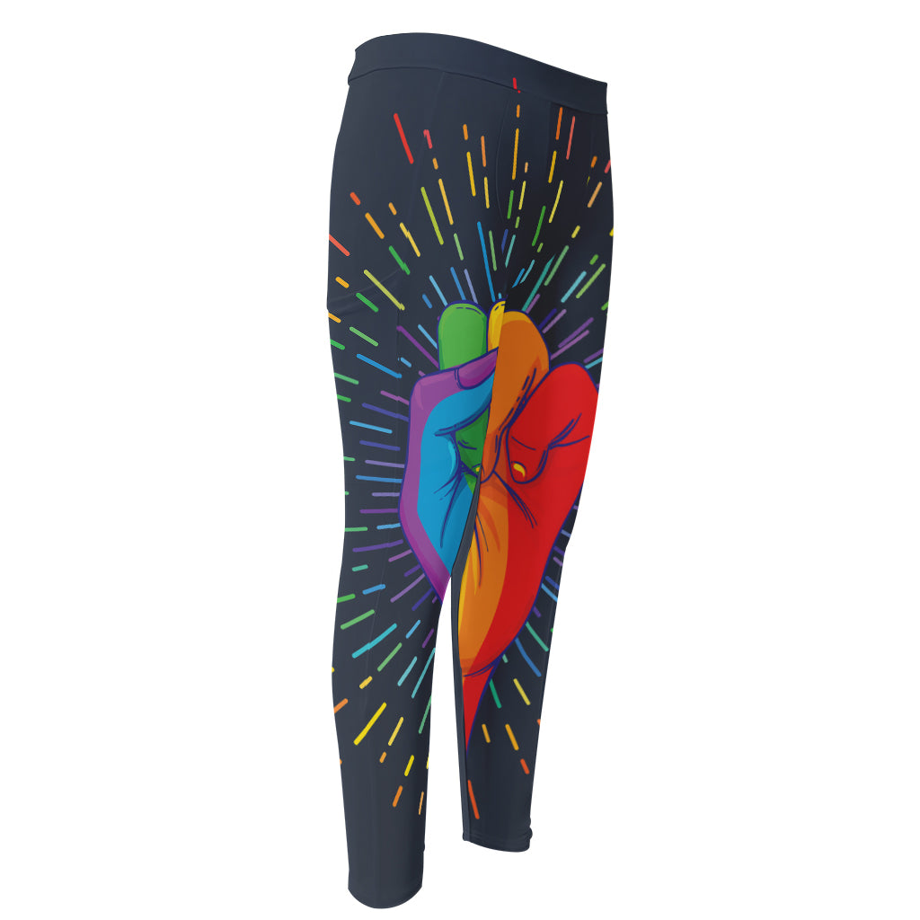 LGBT Pride Rainbow Hand Print Men's Compression Pants