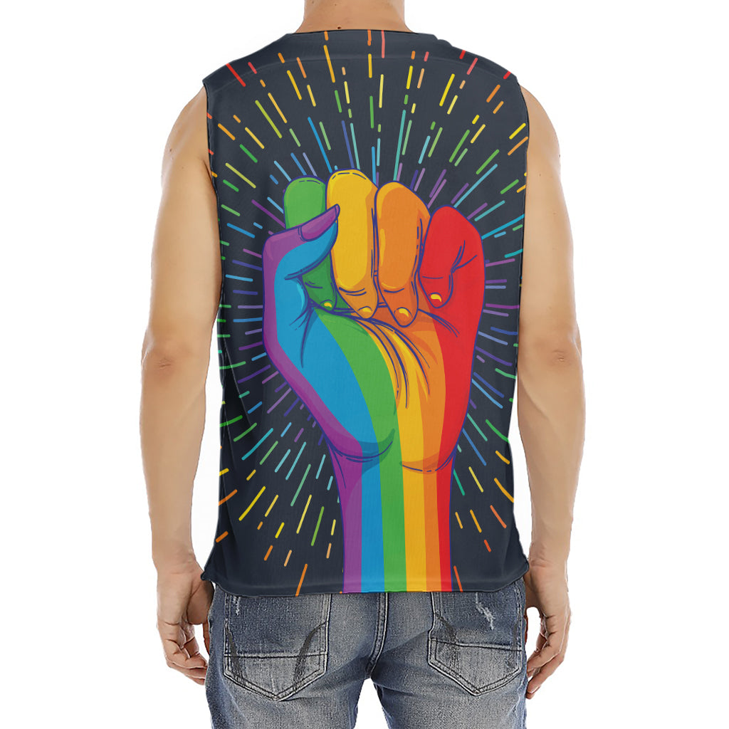 LGBT Pride Rainbow Hand Print Men's Fitness Tank Top