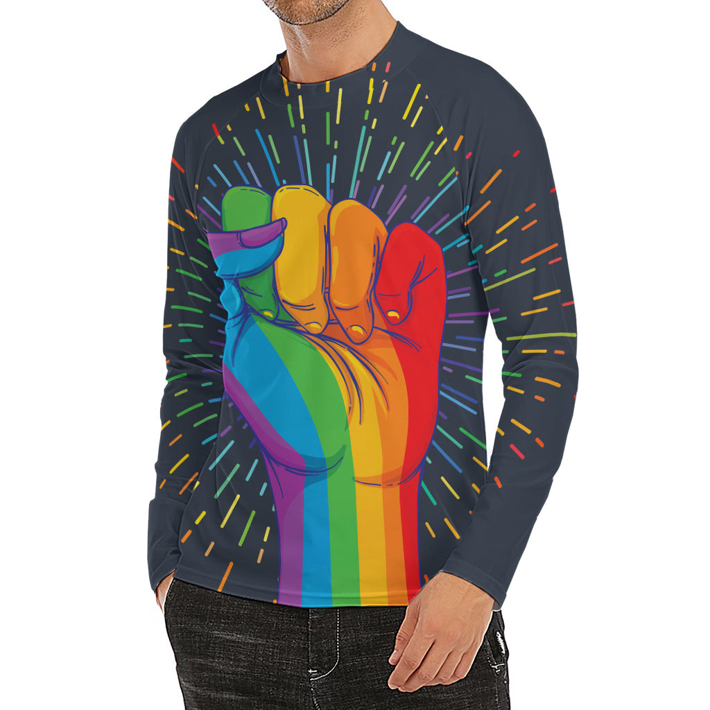 LGBT Pride Rainbow Hand Print Men's Long Sleeve Rash Guard