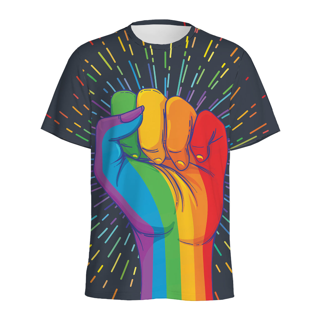 LGBT Pride Rainbow Hand Print Men's Sports T-Shirt