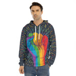 LGBT Pride Rainbow Hand Print Men's Velvet Pullover Hoodie