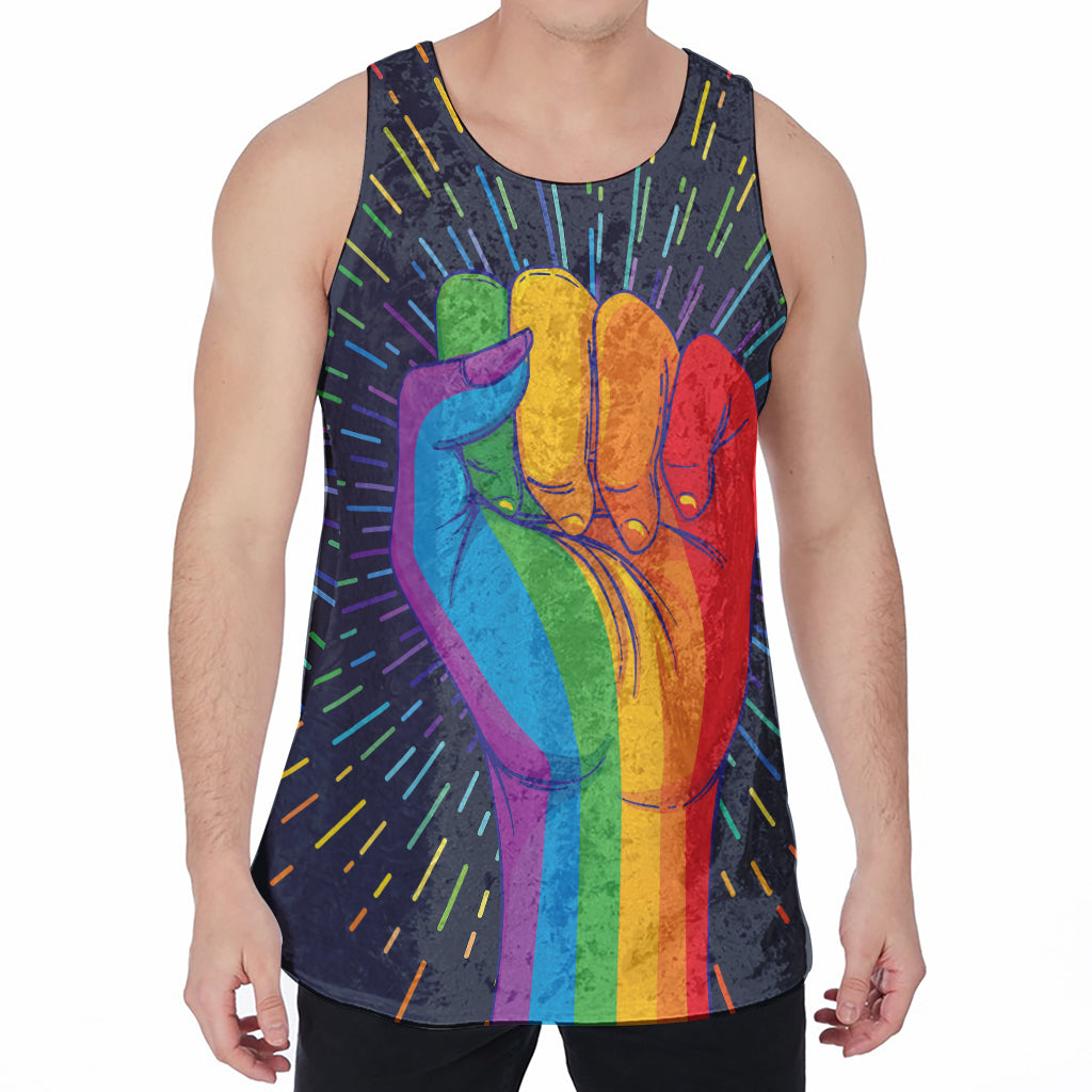 LGBT Pride Rainbow Hand Print Men's Velvet Tank Top
