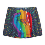 LGBT Pride Rainbow Hand Print Mesh Shorts