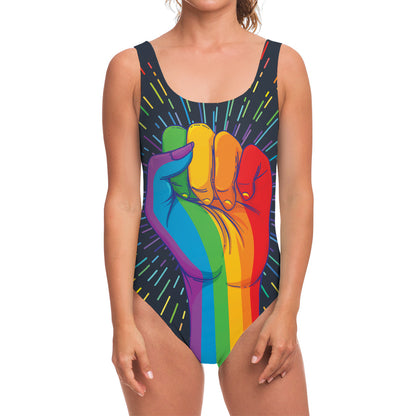 LGBT Pride Rainbow Hand Print One Piece Swimsuit