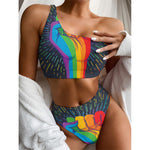 LGBT Pride Rainbow Hand Print One Shoulder Bikini Top