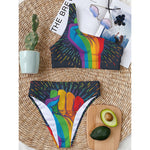 LGBT Pride Rainbow Hand Print One Shoulder Bikini Top