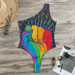 LGBT Pride Rainbow Hand Print One Shoulder Bodysuit