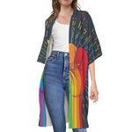 LGBT Pride Rainbow Hand Print Open Front Beach Cover Up