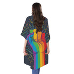 LGBT Pride Rainbow Hand Print Open Front Beach Cover Up