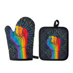 LGBT Pride Rainbow Hand Print Oven Mitt And Pot Holder Set