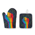 LGBT Pride Rainbow Hand Print Oven Mitt And Pot Holder Set