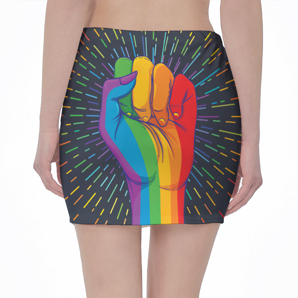 LGBT Pride Rainbow Hand Print Pencil Mini Skirt