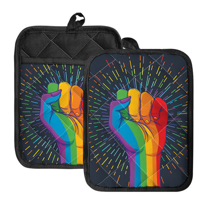 LGBT Pride Rainbow Hand Print Pot Holders With Pocket
