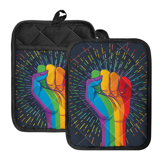 LGBT Pride Rainbow Hand Print Pot Holders With Pocket