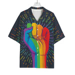 LGBT Pride Rainbow Hand Print Rayon Hawaiian Shirt