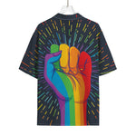 LGBT Pride Rainbow Hand Print Rayon Hawaiian Shirt