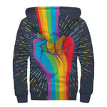 LGBT Pride Rainbow Hand Print Sherpa Lined Zip Up Hoodie