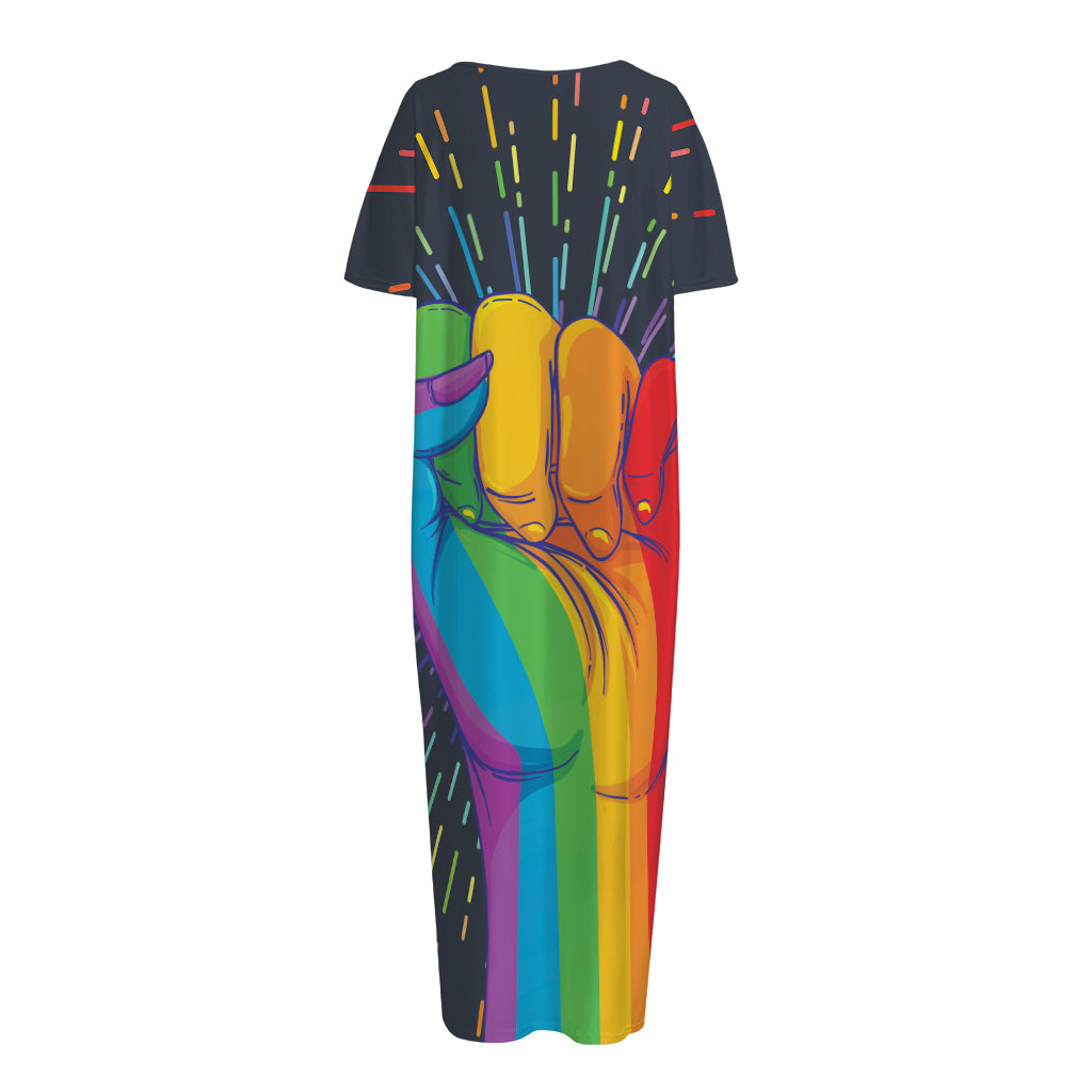 LGBT Pride Rainbow Hand Print Short Sleeve Long Nightdress