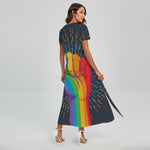 LGBT Pride Rainbow Hand Print Short Sleeve Maxi Dress