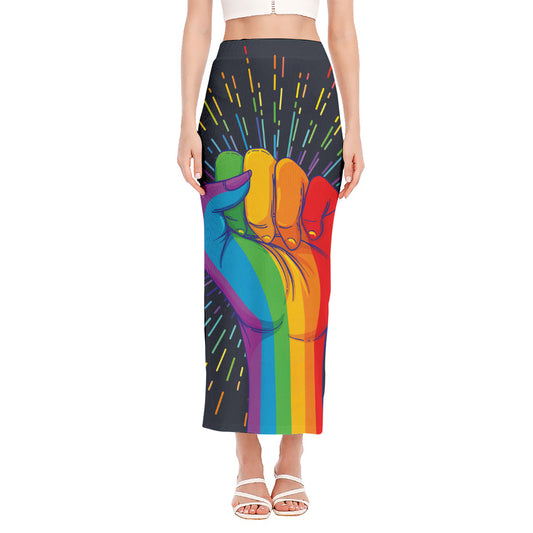LGBT Pride Rainbow Hand Print Side Slit Maxi Skirt