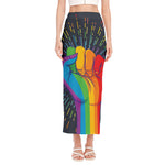 LGBT Pride Rainbow Hand Print Side Slit Maxi Skirt
