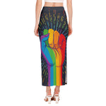 LGBT Pride Rainbow Hand Print Side Slit Maxi Skirt