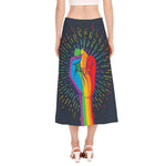 LGBT Pride Rainbow Hand Print Side Slit Midi Skirt