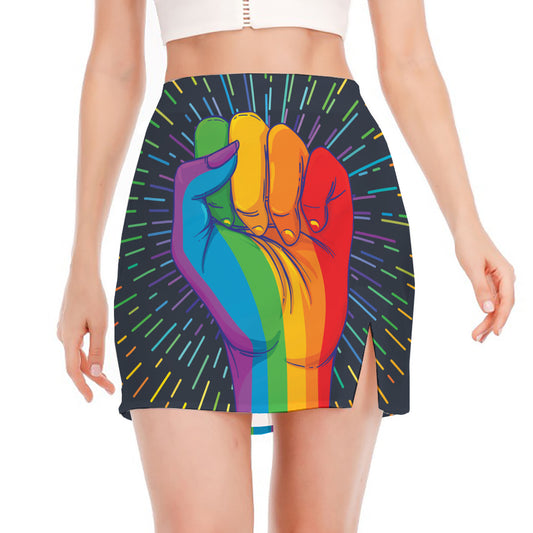 LGBT Pride Rainbow Hand Print Side Slit Mini Skirt