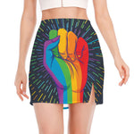 LGBT Pride Rainbow Hand Print Side Slit Mini Skirt