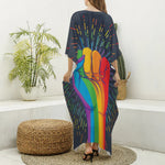 LGBT Pride Rainbow Hand Print Silk V-Neck Kaftan Dress