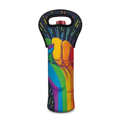 LGBT Pride Rainbow Hand Print Single Neoprene Wine Tote