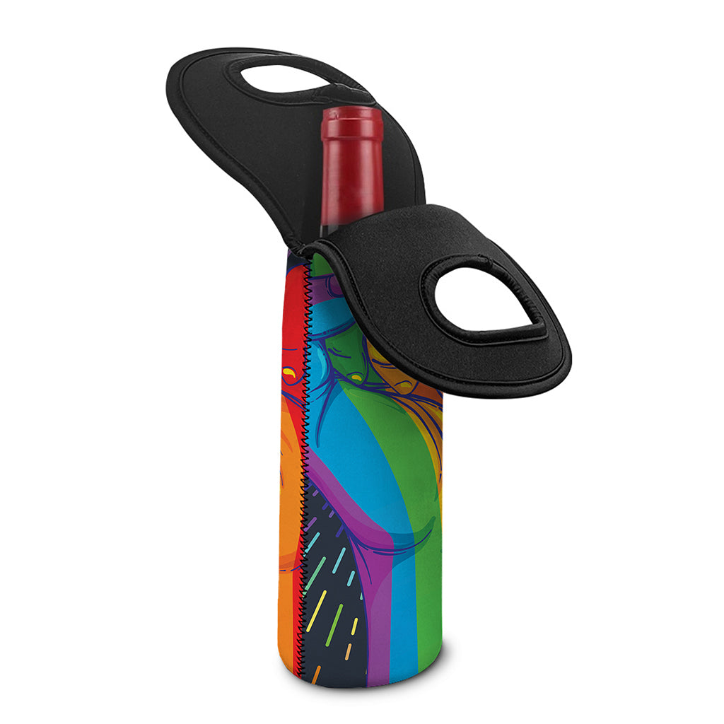 LGBT Pride Rainbow Hand Print Single Neoprene Wine Tote