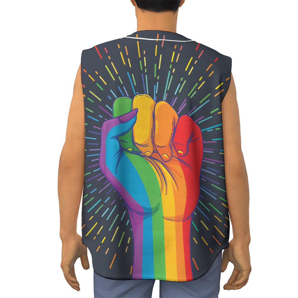 LGBT Pride Rainbow Hand Print Sleeveless Baseball Jersey