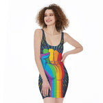 LGBT Pride Rainbow Hand Print Sleeveless Bodycon Dress