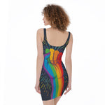 LGBT Pride Rainbow Hand Print Sleeveless Bodycon Dress