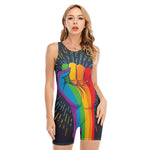 LGBT Pride Rainbow Hand Print Sleeveless One Piece Swimsuit