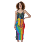 LGBT Pride Rainbow Hand Print Slim Fit Midi Cami Dress