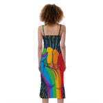 LGBT Pride Rainbow Hand Print Slim Fit Midi Cami Dress