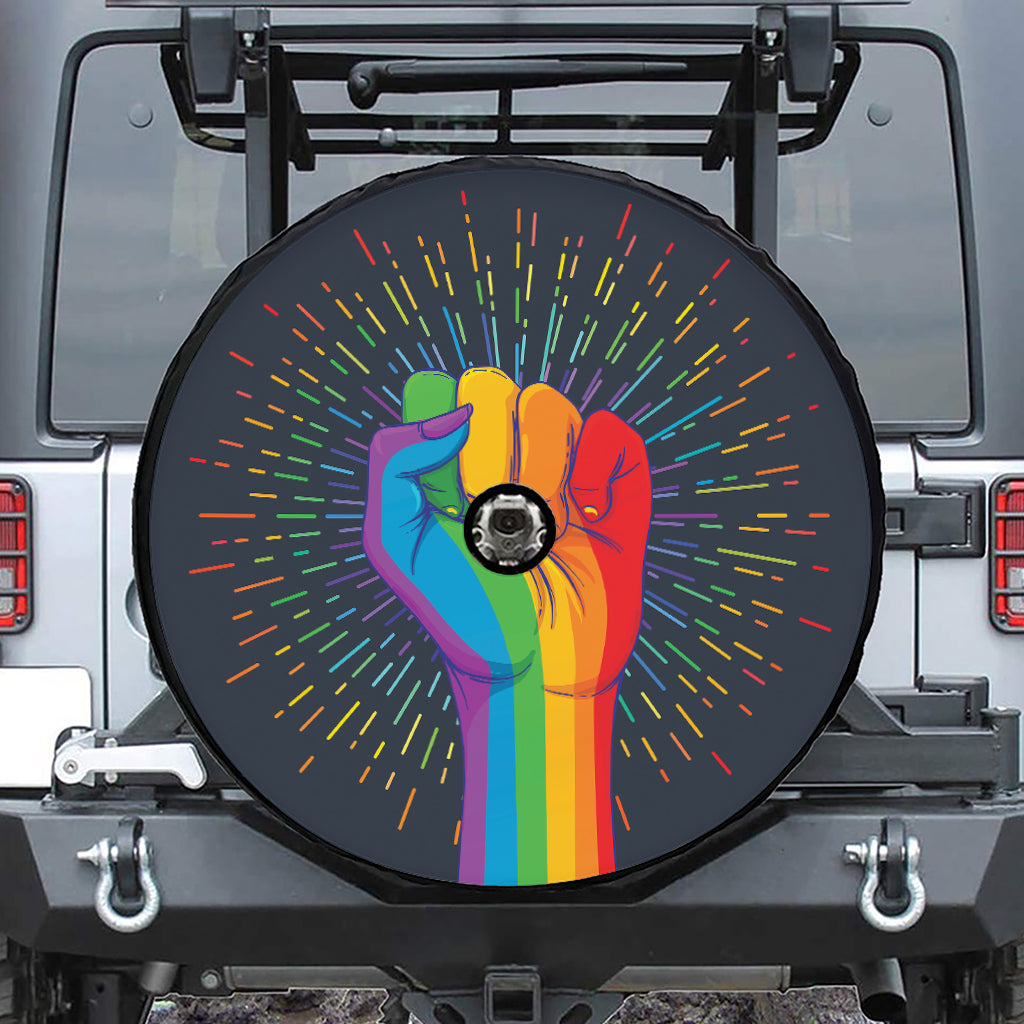 LGBT Pride Rainbow Hand Print Tire Cover With Camera Hole