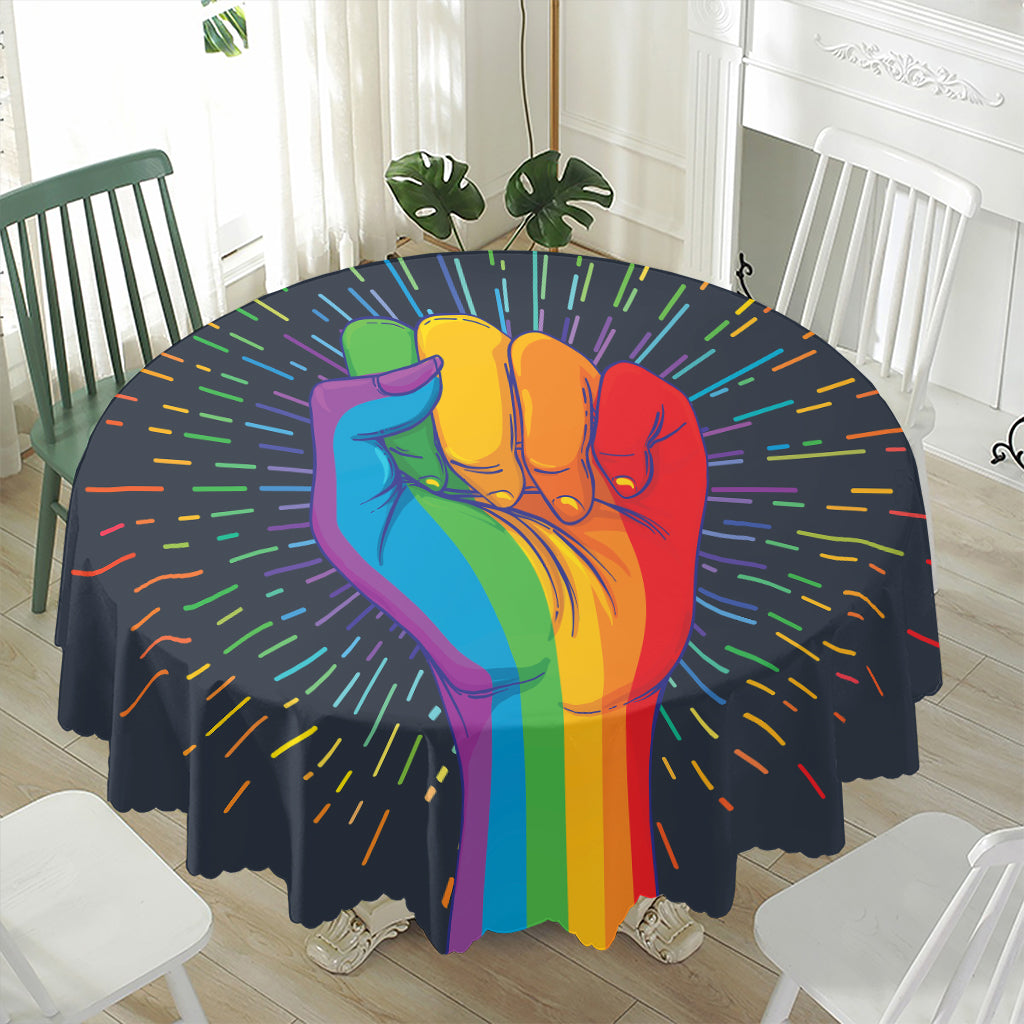 LGBT Pride Rainbow Hand Print Waterproof Round Tablecloth