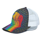 LGBT Pride Rainbow Hand Print White Mesh Trucker Cap