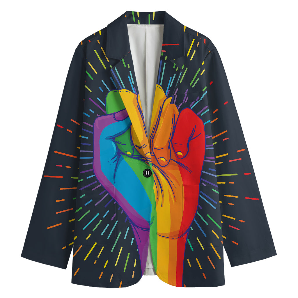 LGBT Pride Rainbow Hand Print Women's Cotton Blazer