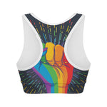 LGBT Pride Rainbow Hand Print Women's Sports Bra