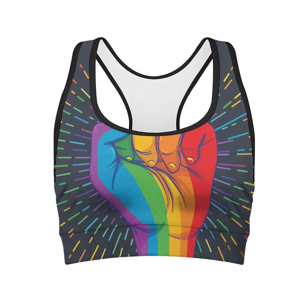 LGBT Pride Rainbow Hand Print Women's Sports Bra