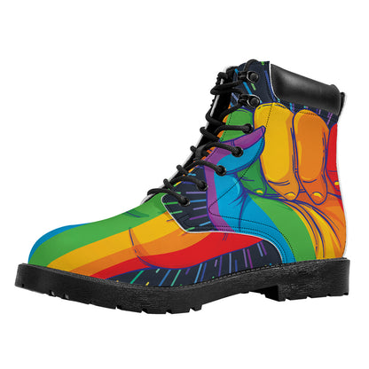 LGBT Pride Rainbow Hand Print Work Boots