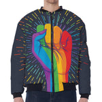 LGBT Pride Rainbow Hand Print Zip Sleeve Bomber Jacket
