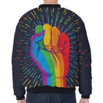 LGBT Pride Rainbow Hand Print Zip Sleeve Bomber Jacket